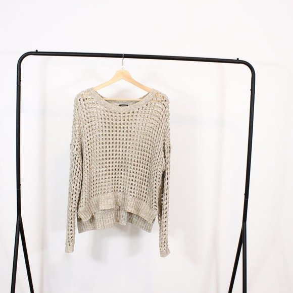 *Express Large Open Knit Beige Sweater - Picture 4 of 8